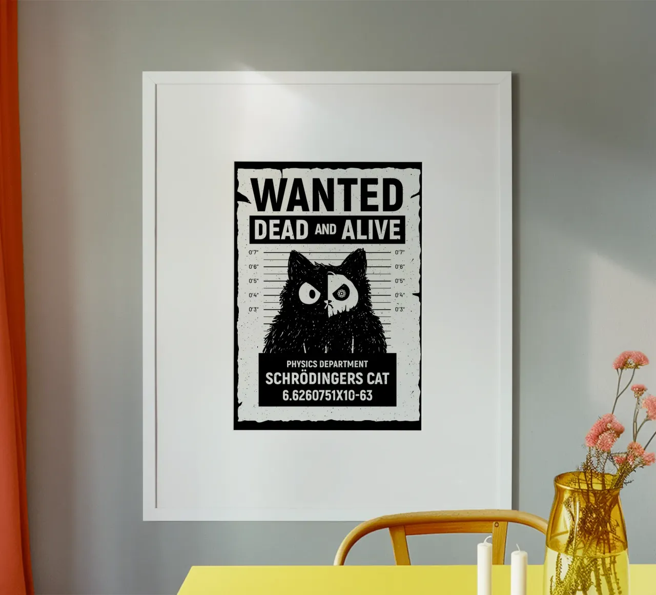ricercato poster gatto nero gatto mezzo scheletro poster con telaio in alluminio da Paul Vasquez