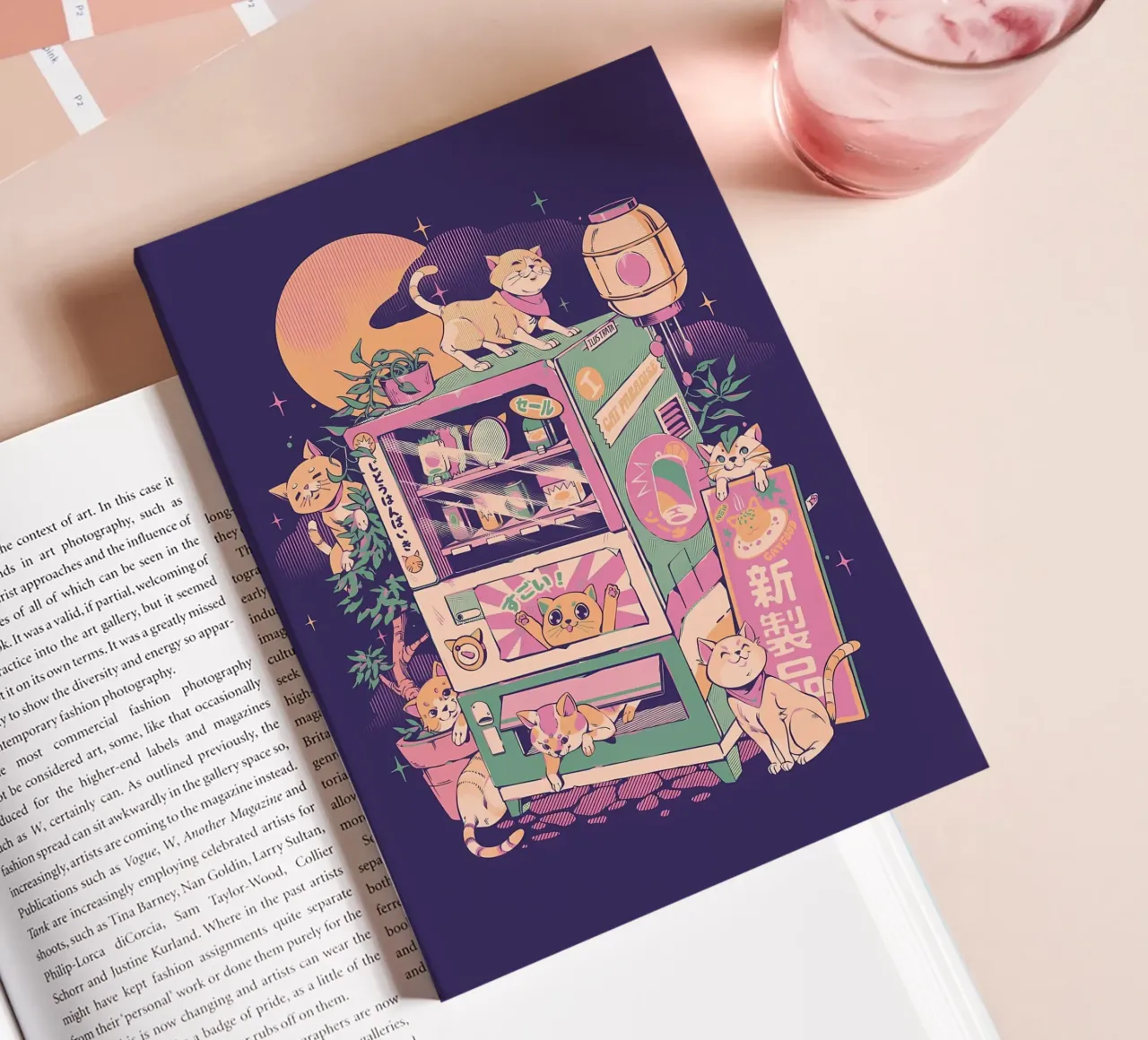 vending machine cats moon japanese lantern notebook by Paul Vasquez