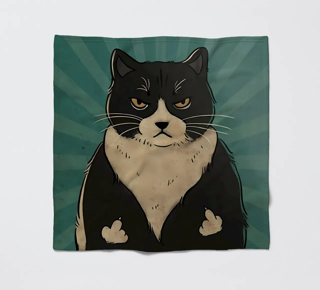 cat tuxedo cat grumpy expression black fur fleece blanket by Paul Vasquez