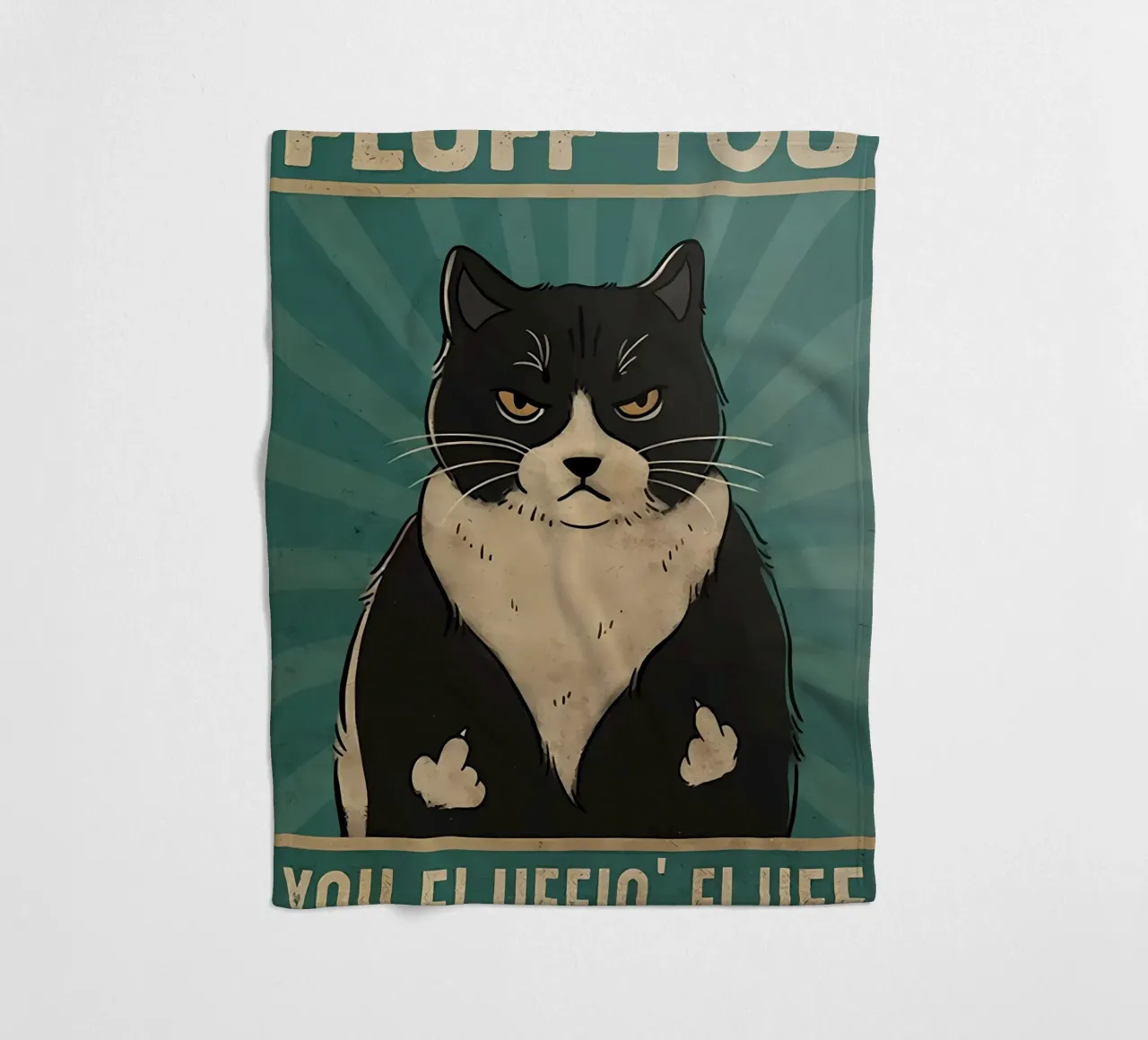 cat tuxedo cat grumpy expression black fur fleece blanket by Paul Vasquez