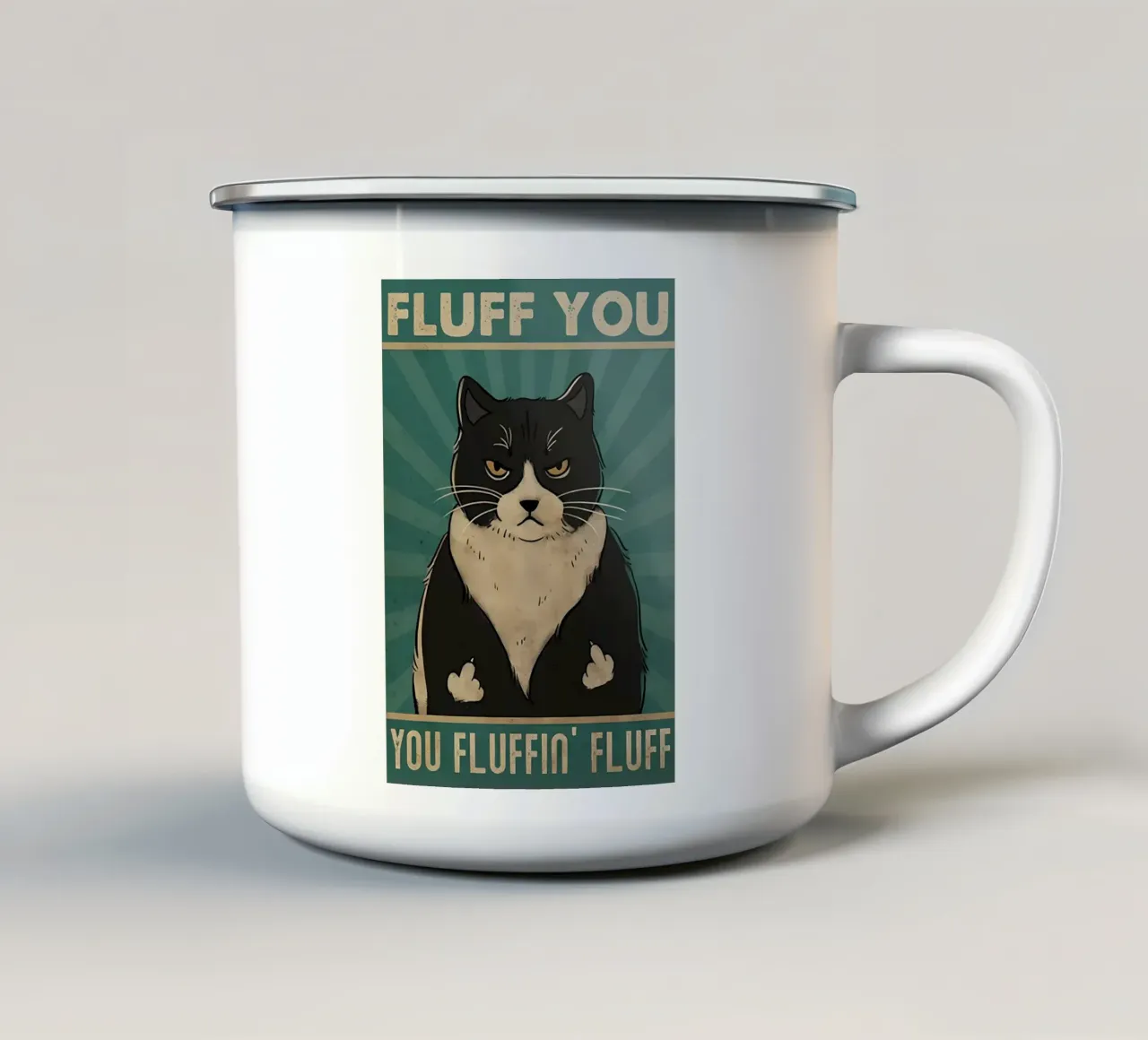 gatto smoking gatto espressione scontrosa pelo nero tazza in smalto da Paul Vasquez