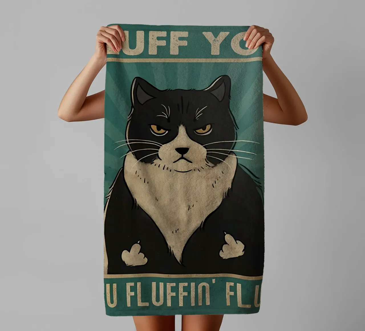 gatto smoking gatto espressione scontrosa pelo nero asciugamano da bagno da Paul Vasquez