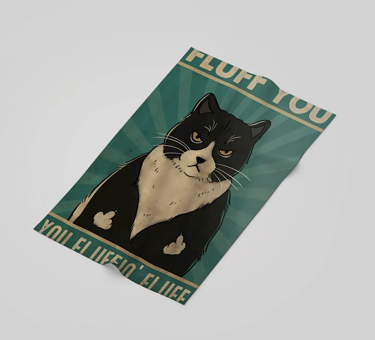 cat tuxedo cat grumpy expression black fur beach towel by Paul Vasquez