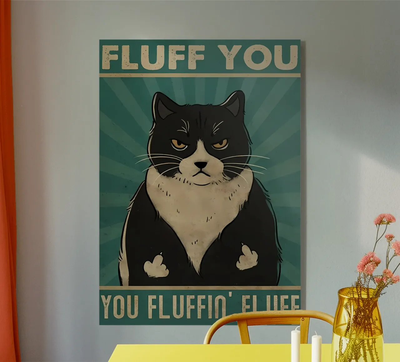 cat tuxedo cat grumpy expression black fur acrylic glass by Paul Vasquez