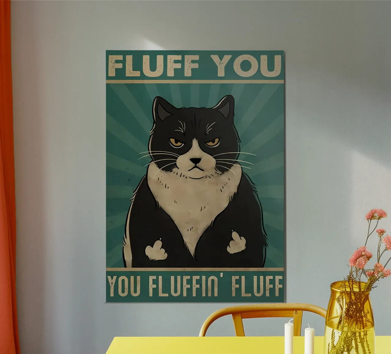 cat tuxedo cat grumpy expression black fur alu-dibond by Paul Vasquez