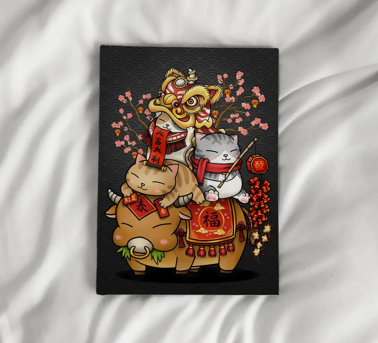 ox cat golden cat lion dance head notebook by Paul Vasquez