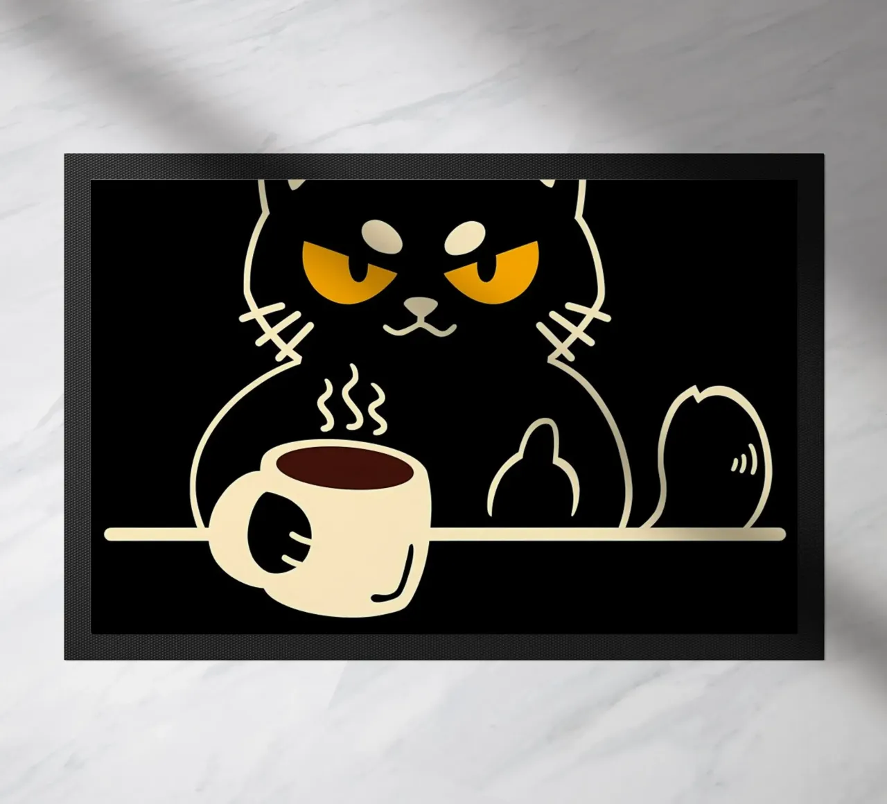 gatto tazza di caffè citazione occhi arrabbiati zerbino da Paul Vasquez