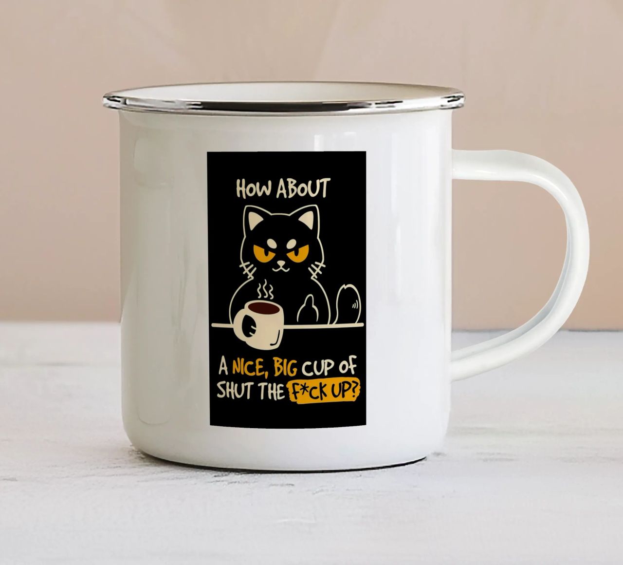 gatto tazza di caffè citazione occhi arrabbiati tazza in smalto da Paul Vasquez
