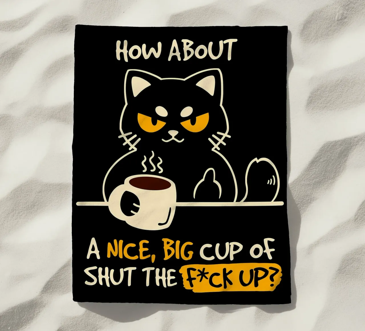 gatto tazza di caffè citazione occhi arrabbiati telo mare da Paul Vasquez