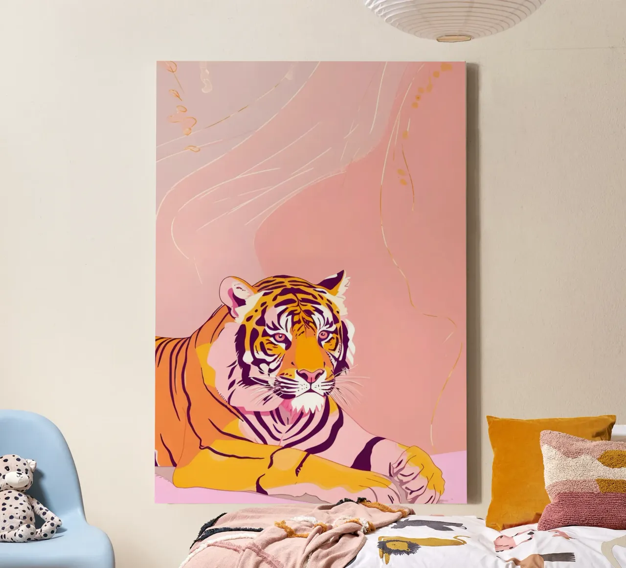 Dreamlike Pastel Tiger Abstract Psychedelic Pop Art Print canvas with Floater frame by NorwesClub