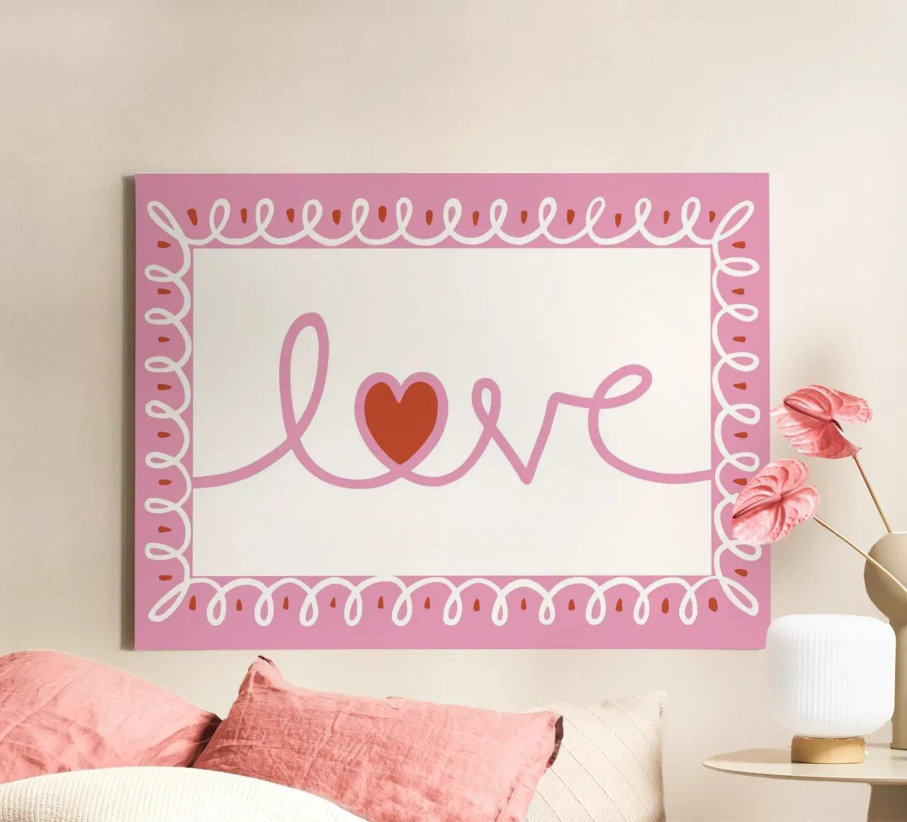Love - hand drawn typography with decorative border canvas with Floater frame by Vivdesign