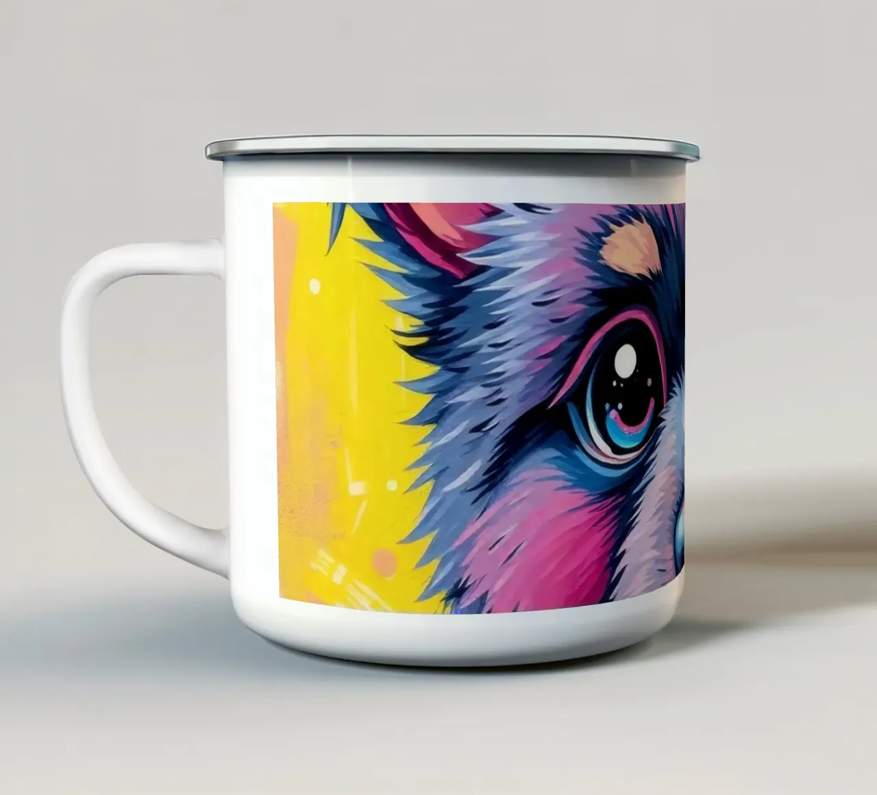 Illustrazione di un cucciolo d'orso colorato e carino tazza in smalto da DesignDoodle