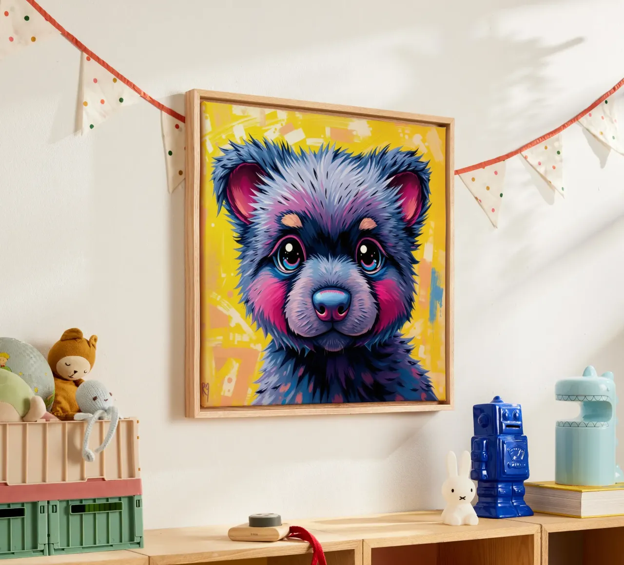 Illustrazione di un cucciolo d'orso colorato e carino tela con Cornice a cassetta da DesignDoodle