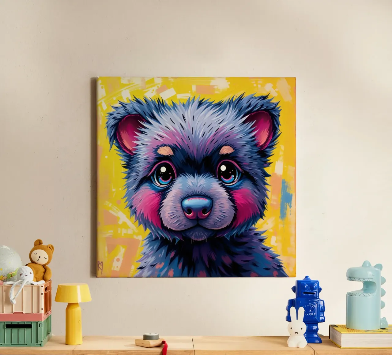 Illustrazione di un cucciolo d'orso colorato e carino tela con Cornice a cassetta da DesignDoodle