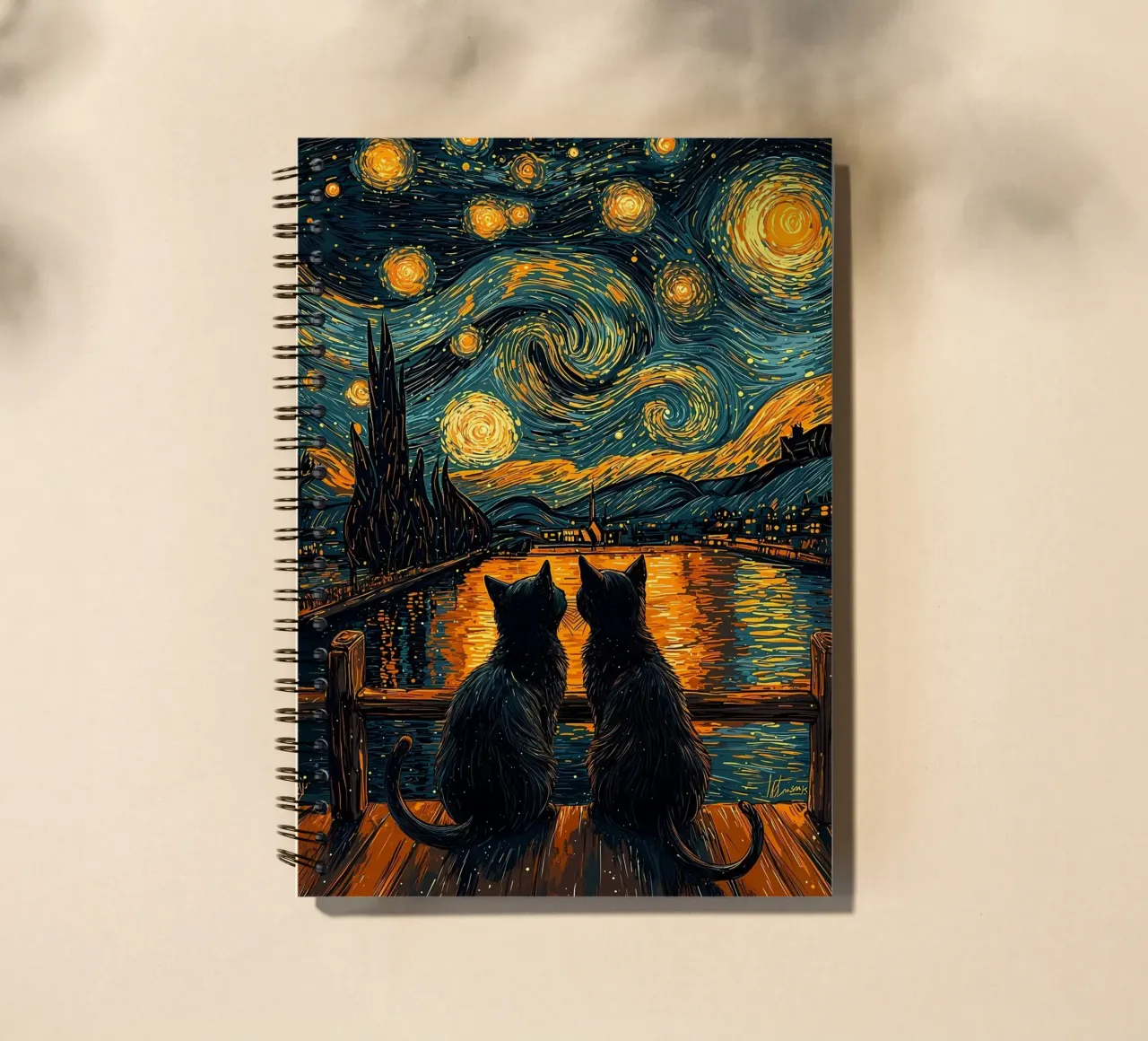cats stars night sky bridge spiral notebook by MinimalistPosterCharles