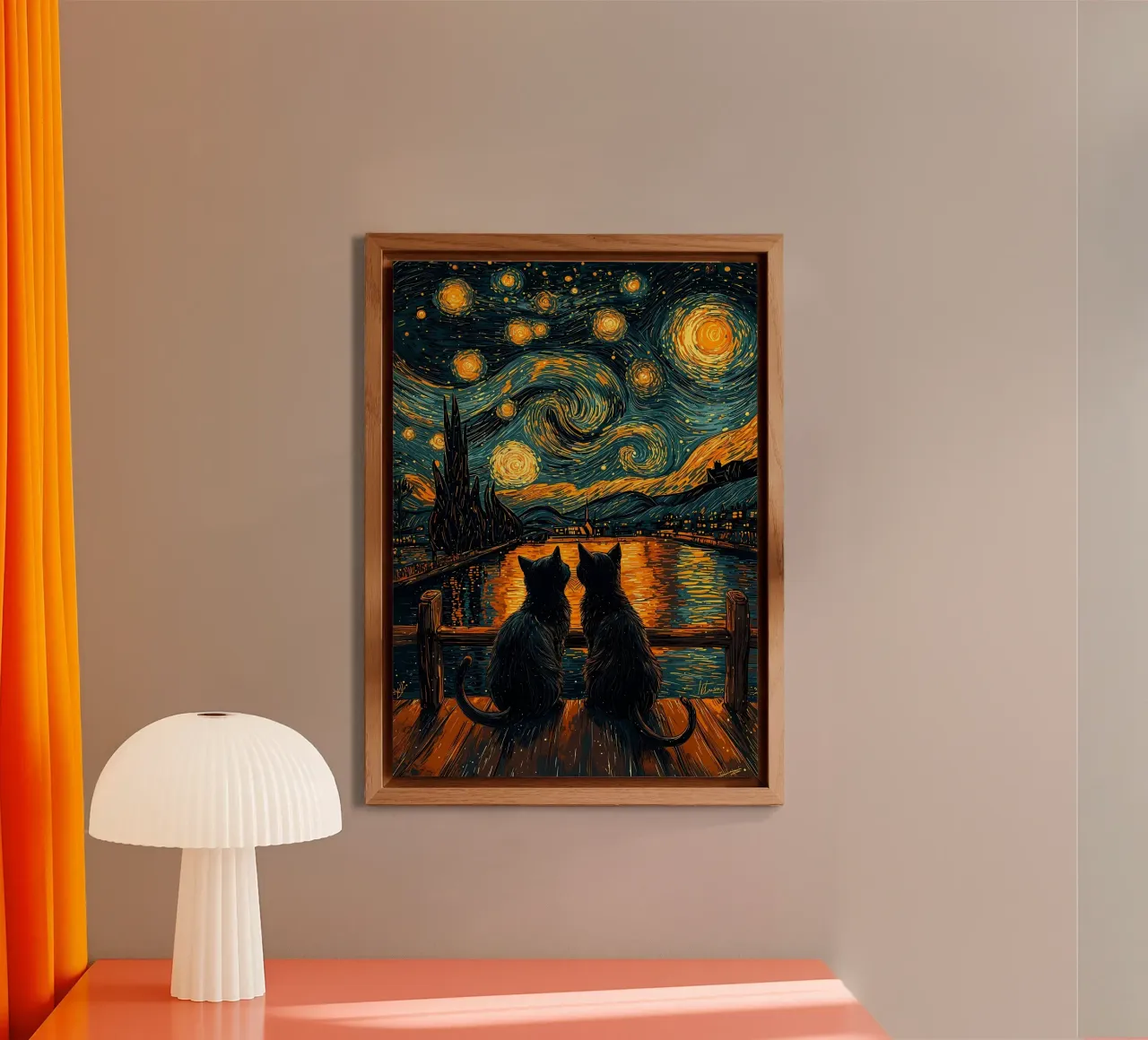 cats stars night sky bridge forex plate by MinimalistPosterCharles