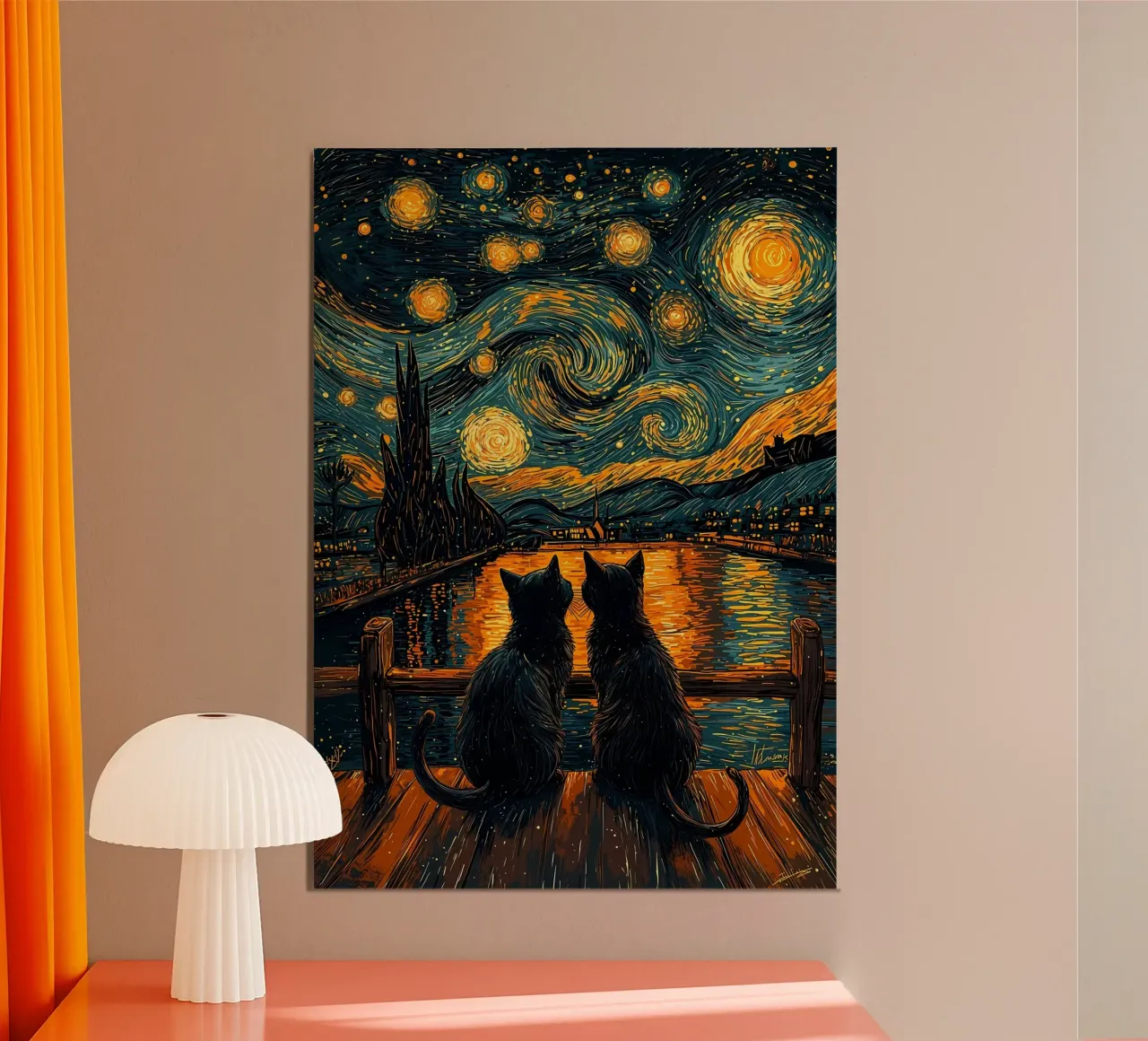 cats stars night sky bridge forex plate by MinimalistPosterCharles