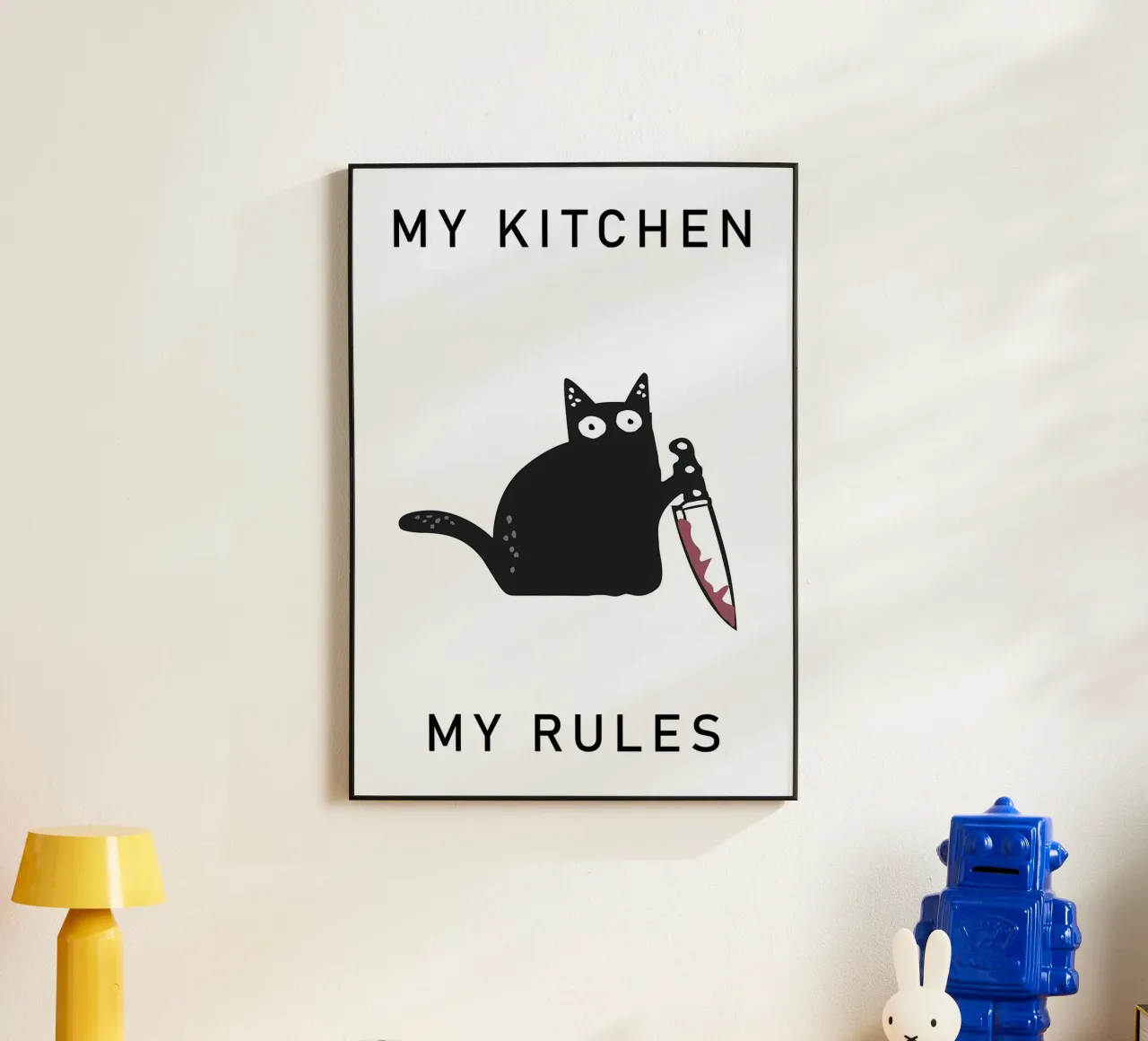gatto coltello testo umorismo gatto nero alluminio dibond da MinimalistPosterCharles