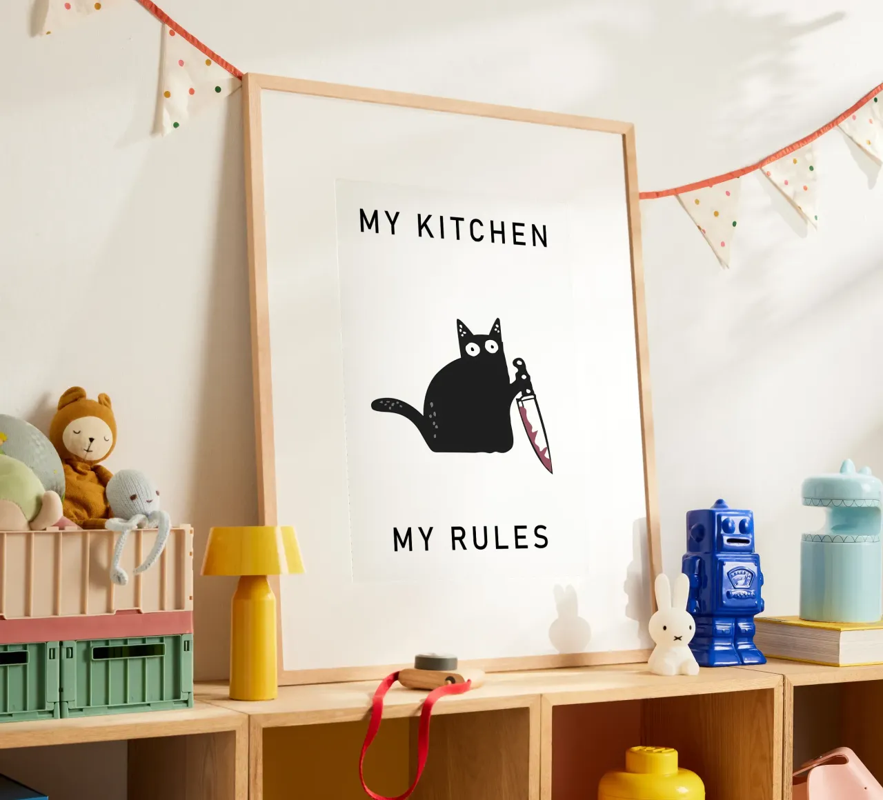 gatto coltello testo umorismo gatto nero carta hahnemühle da MinimalistPosterCharles