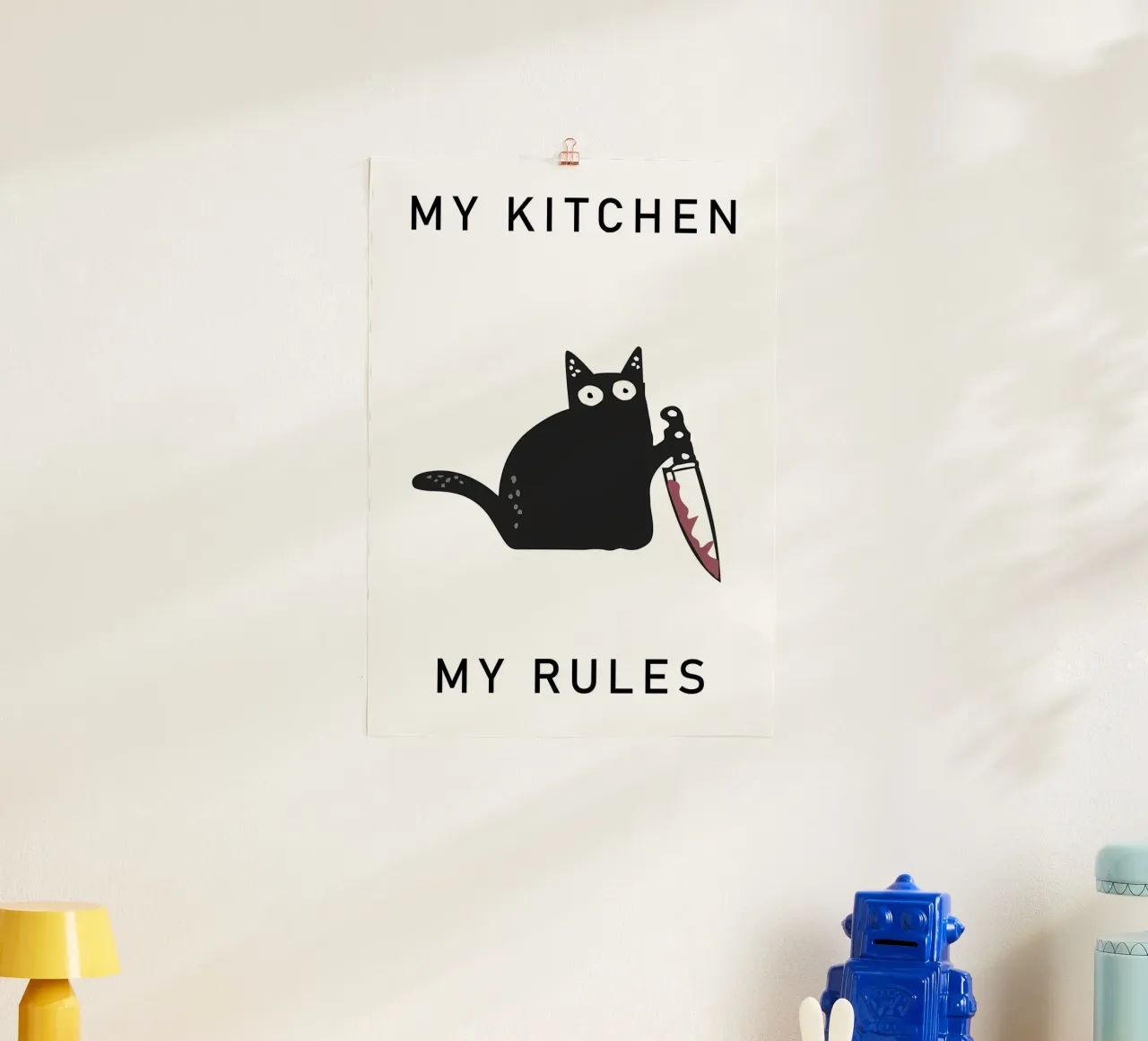 gatto coltello testo umorismo gatto nero carta hahnemühle da MinimalistPosterCharles