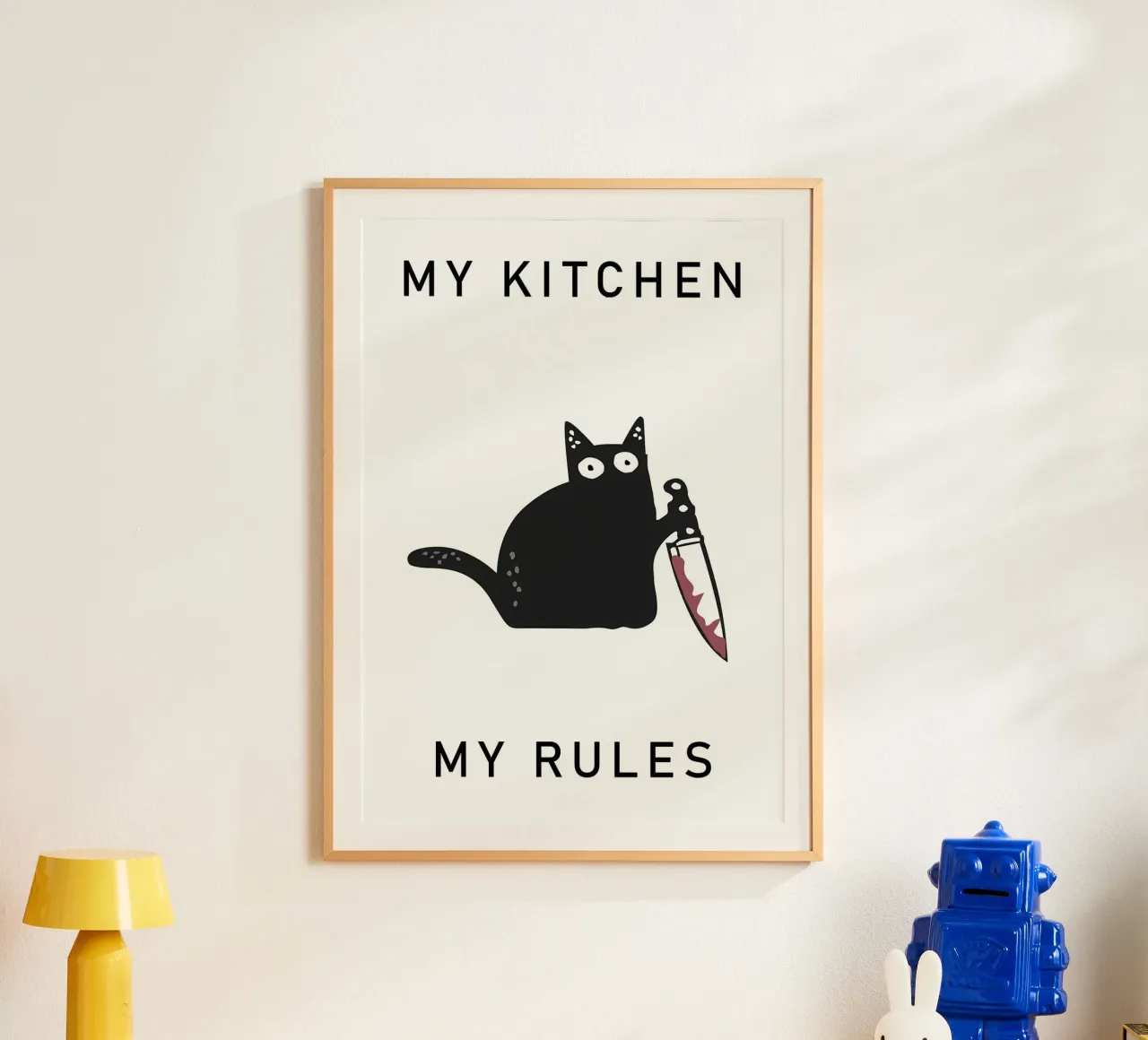 gatto coltello testo umorismo gatto nero carta hahnemühle da MinimalistPosterCharles