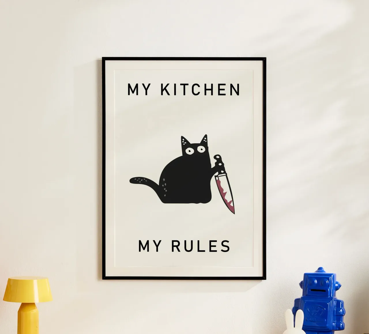 gatto coltello testo umorismo gatto nero carta hahnemühle da MinimalistPosterCharles