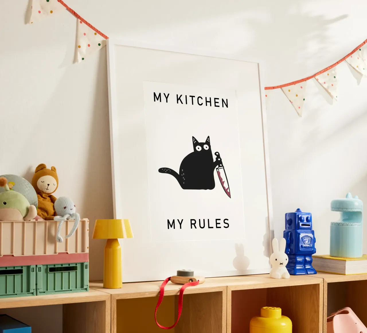 gatto coltello testo umorismo gatto nero carta hahnemühle da MinimalistPosterCharles
