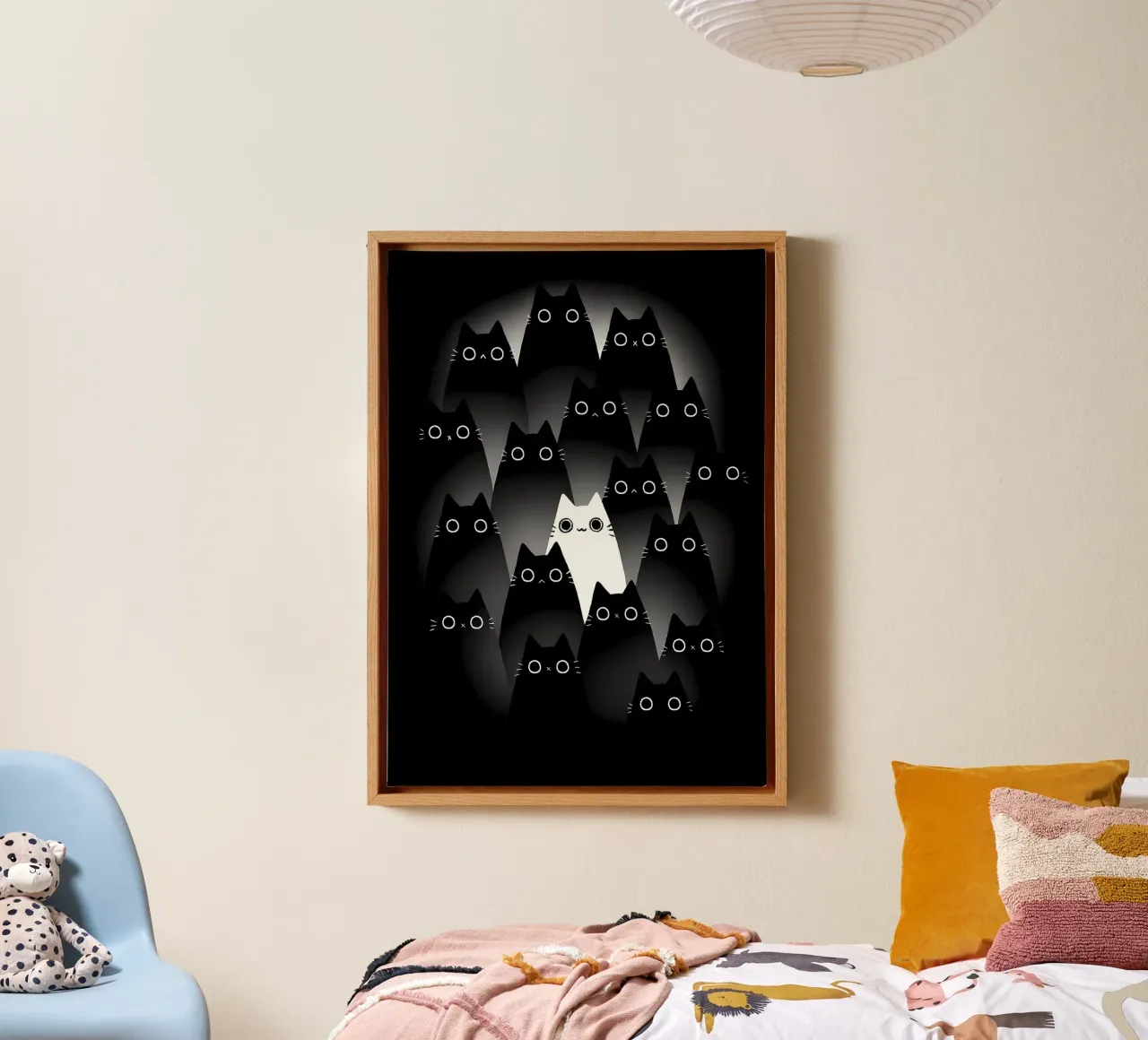 katten zwarte katten witte katten ogen contrast canvas met Baklijst van MinimalistPosterCharles
