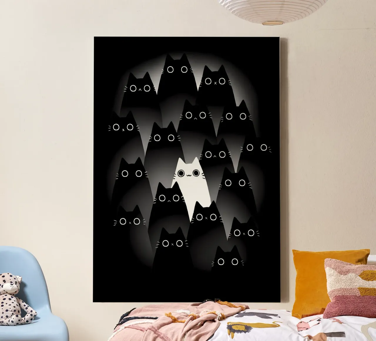 katten zwarte katten witte katten ogen contrast canvas met Baklijst van MinimalistPosterCharles