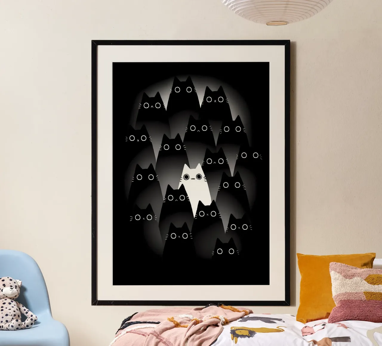 katten zwarte katten witte katten ogen contrast poster met kunststof frame van MinimalistPosterCharles