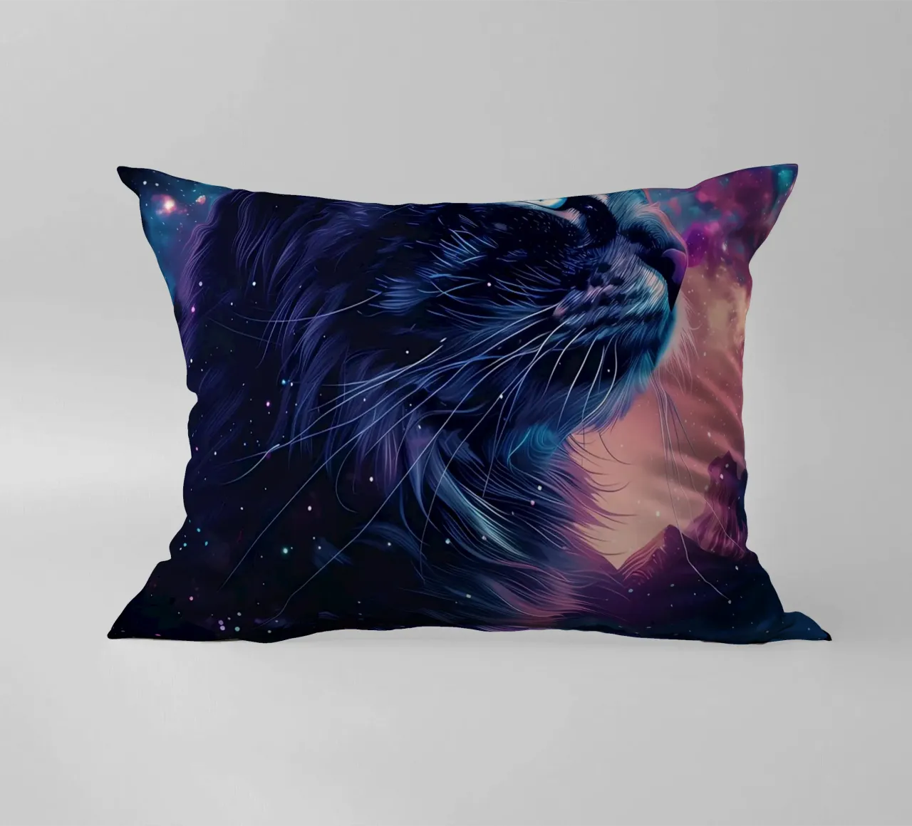 cat galaxy stars night sky decorative cushion by MinimalistPosterCharles