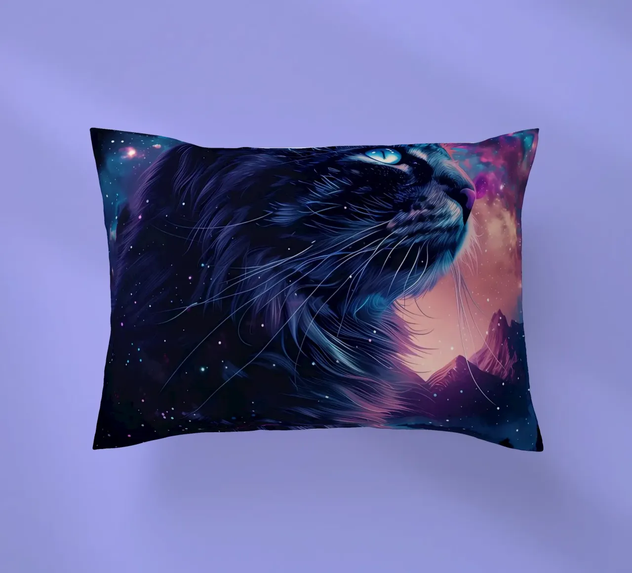 cat galaxy stars night sky decorative cushion by MinimalistPosterCharles