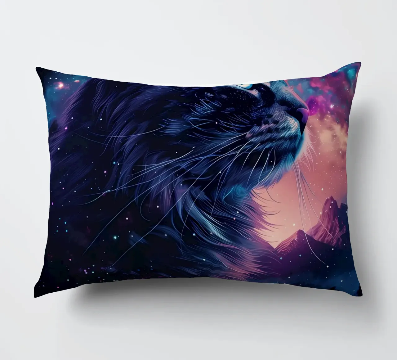 cat galaxy stars night sky decorative cushion by MinimalistPosterCharles