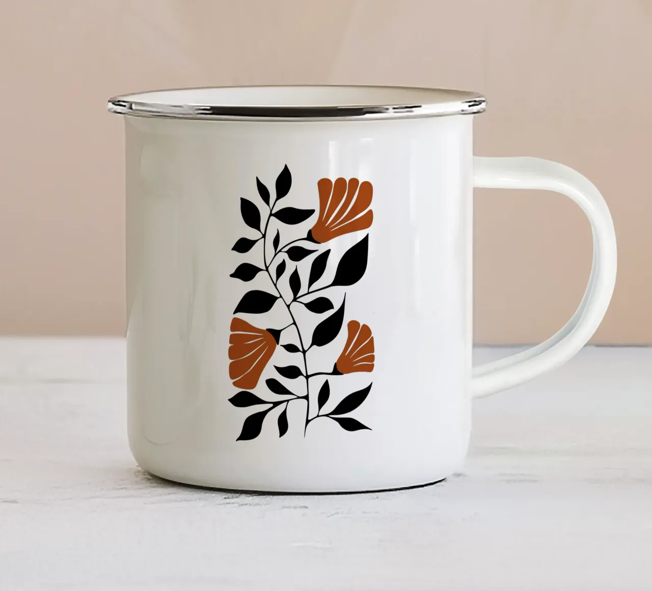 Design floreale rosso e nero in terracotta tazza in smalto da Dream Print Designs