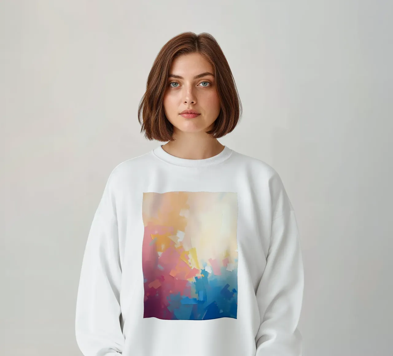 Kleurrijk abstract kunstwerk met zachte tinten die in elkaar overvloeien sweatshirt van DesignDoodle