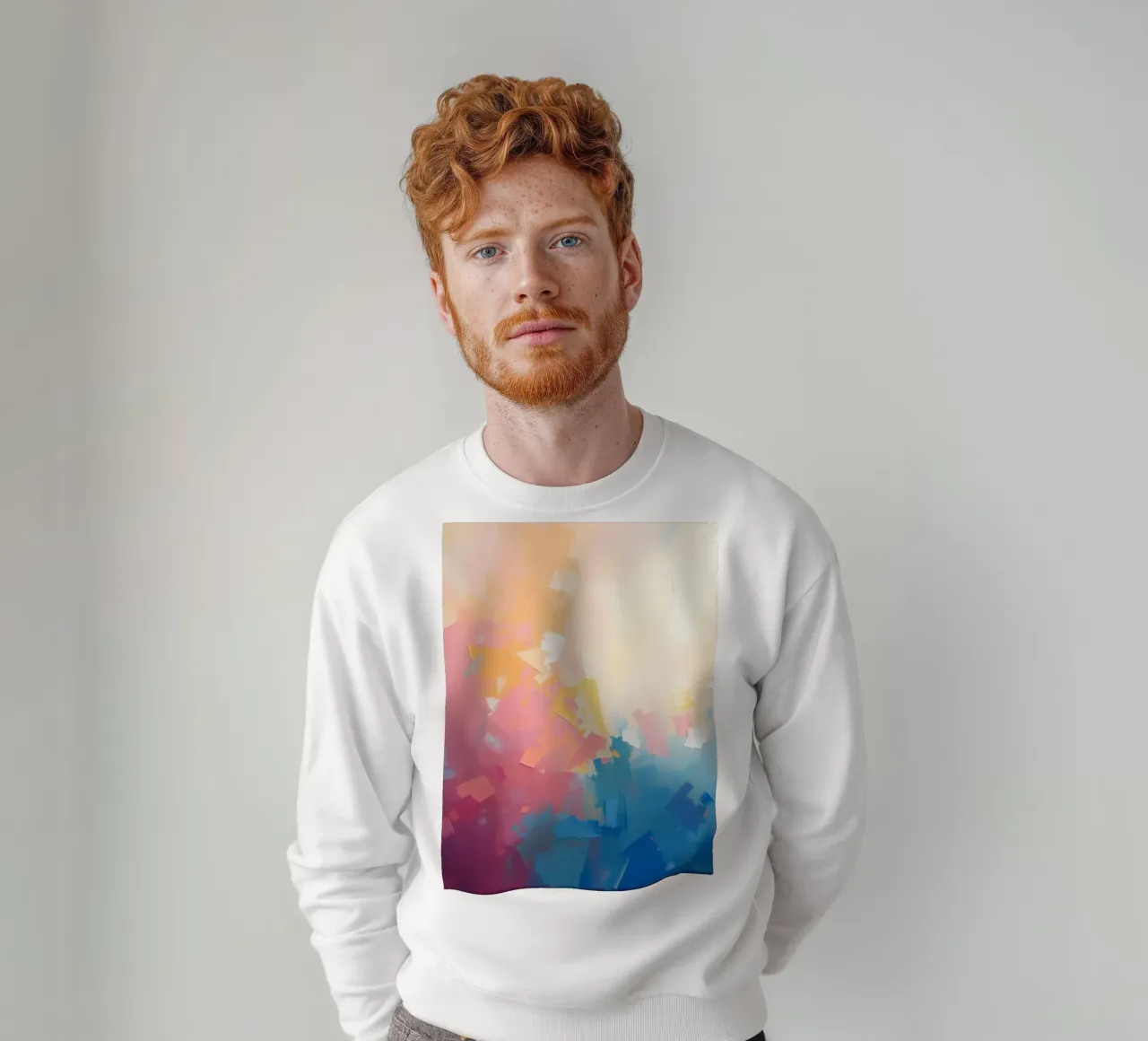 Kleurrijk abstract kunstwerk met zachte tinten die in elkaar overvloeien sweatshirt van DesignDoodle