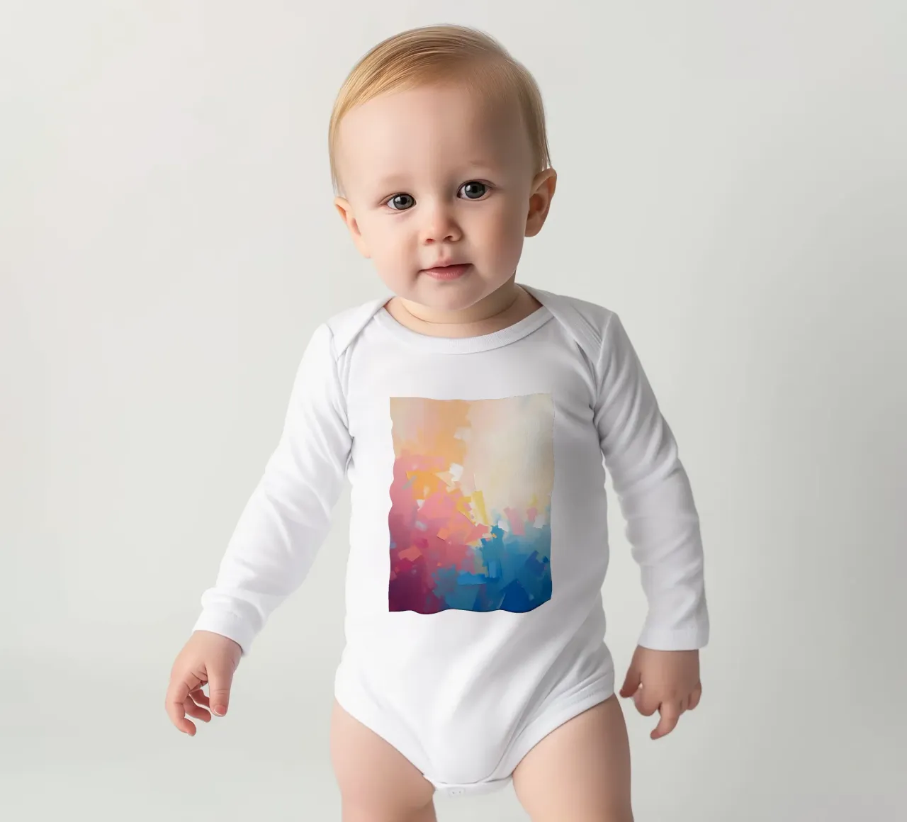 Kleurrijk abstract kunstwerk met zachte tinten die in elkaar overlopen babyrompertje lange mouwen van DesignDoodle