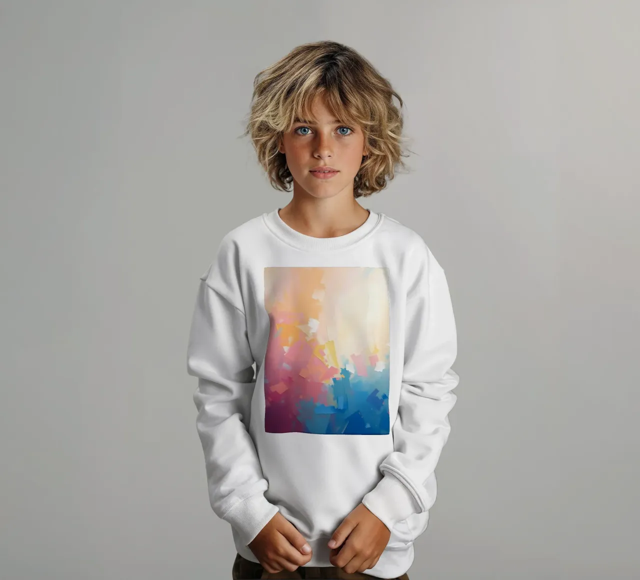 Kleurrijk abstract kunstwerk met zachte tinten die in elkaar overlopen kinder sweatshirt van DesignDoodle