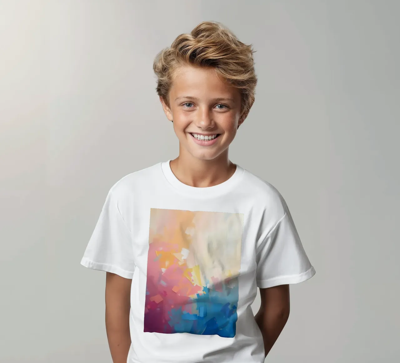 Kleurrijk abstract kunstwerk met zachte tinten die in elkaar overlopen kinder t-shirt van DesignDoodle