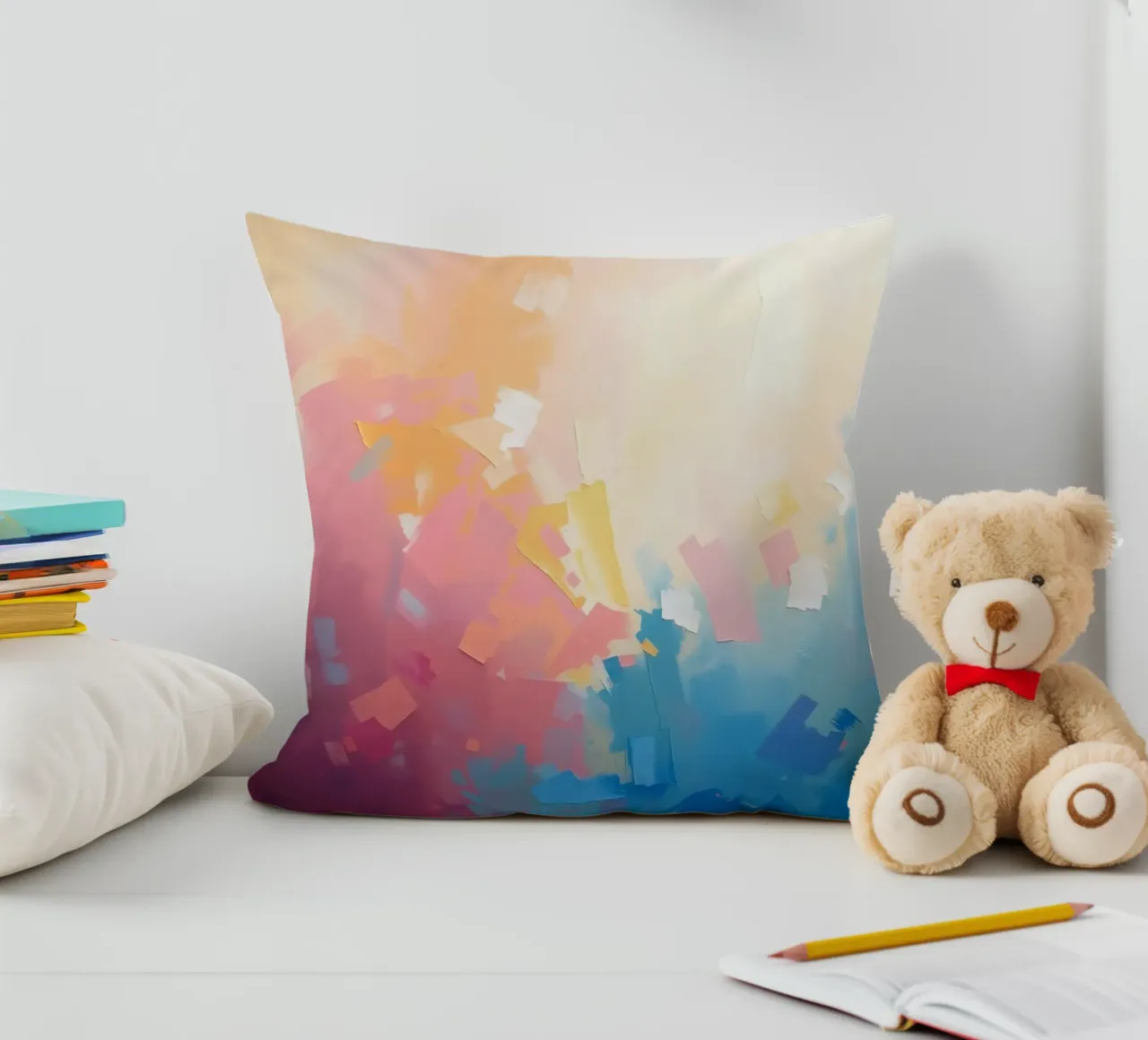 Kleurrijk abstract kunstwerk met zachte tinten die in elkaar overlopen kussen van DesignDoodle