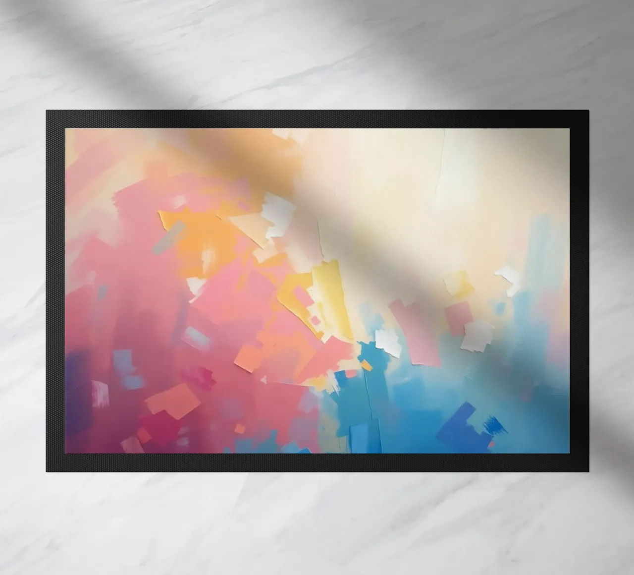 Kleurrijk abstract kunstwerk met zachte tinten die in elkaar overlopen deurmat van DesignDoodle