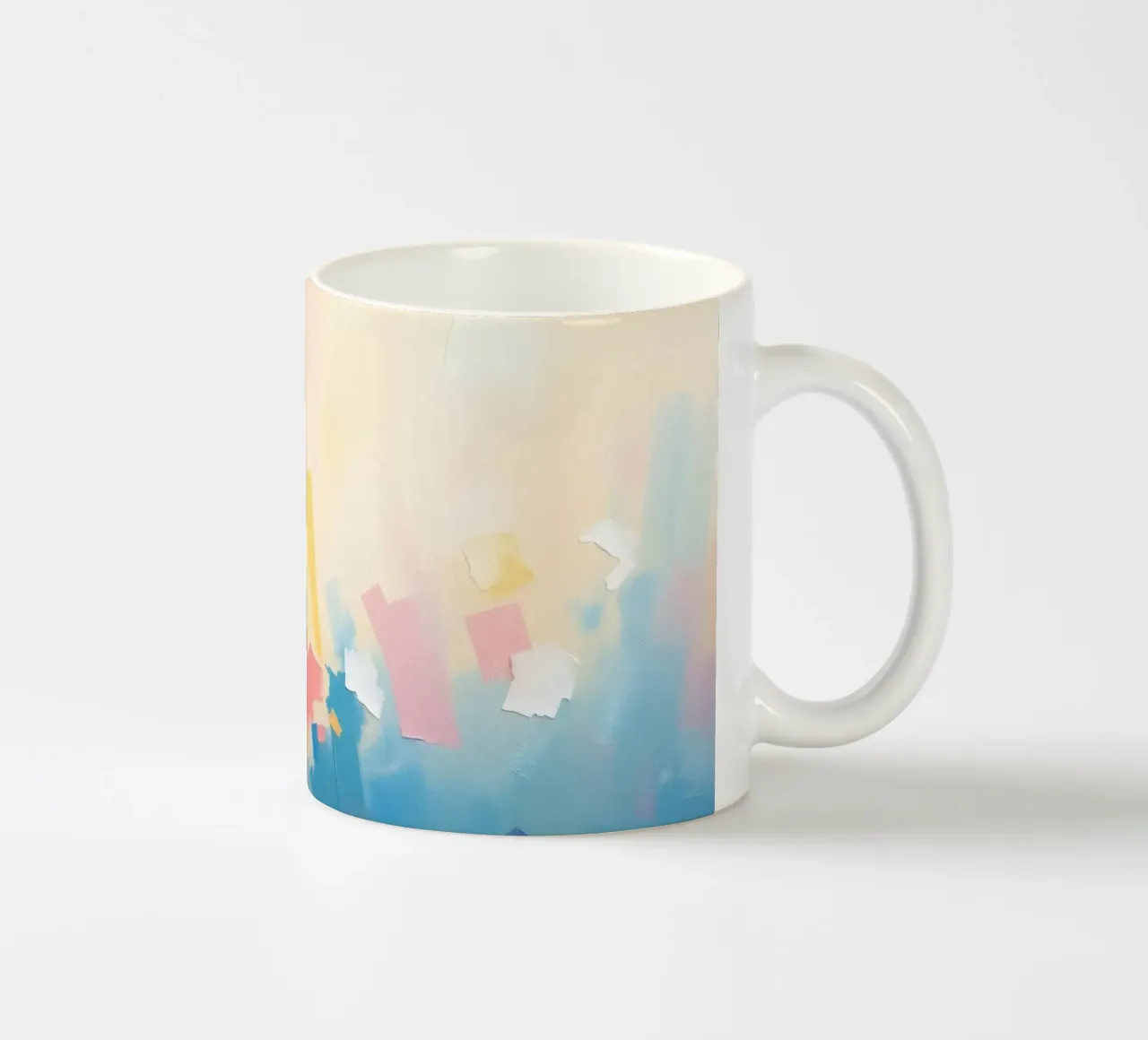Kleurrijk abstract kunstwerk met zachte tinten die in elkaar overlopen keramische mok van DesignDoodle