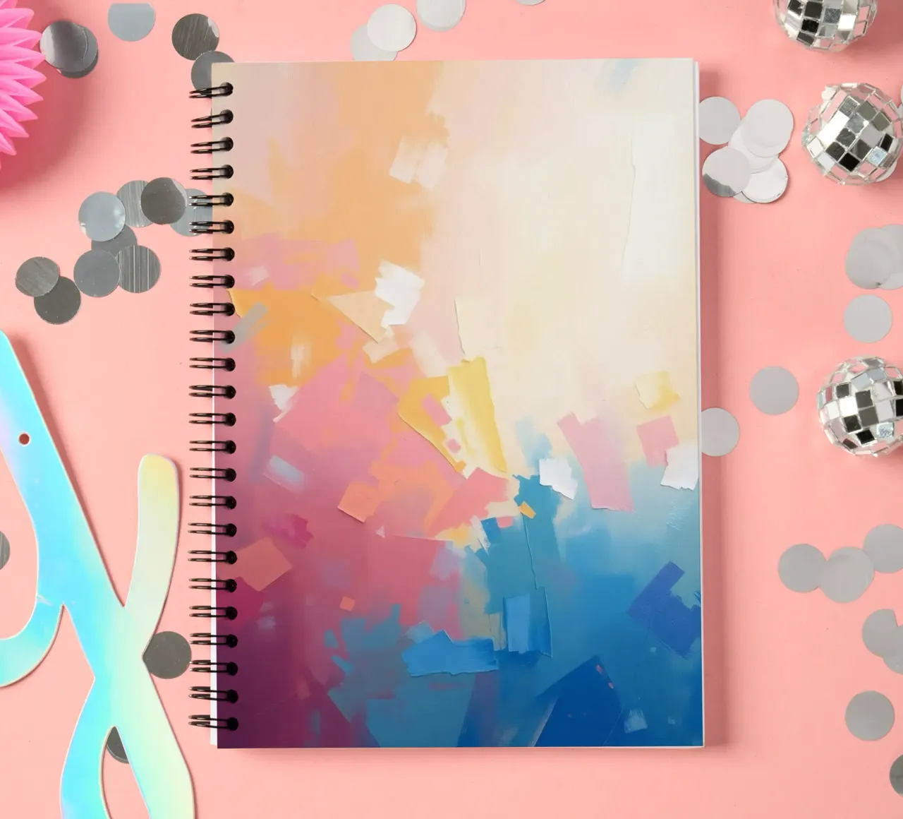 Kleurrijk abstract kunstwerk met zachte tinten die in elkaar overlopen notitieboek met spiraal van DesignDoodle
