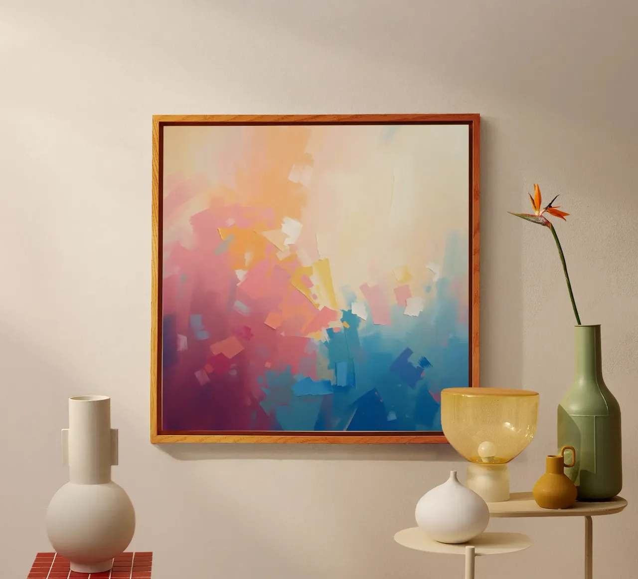 Kleurrijk abstract kunstwerk met zachte tinten die in elkaar overlopen acryl van DesignDoodle