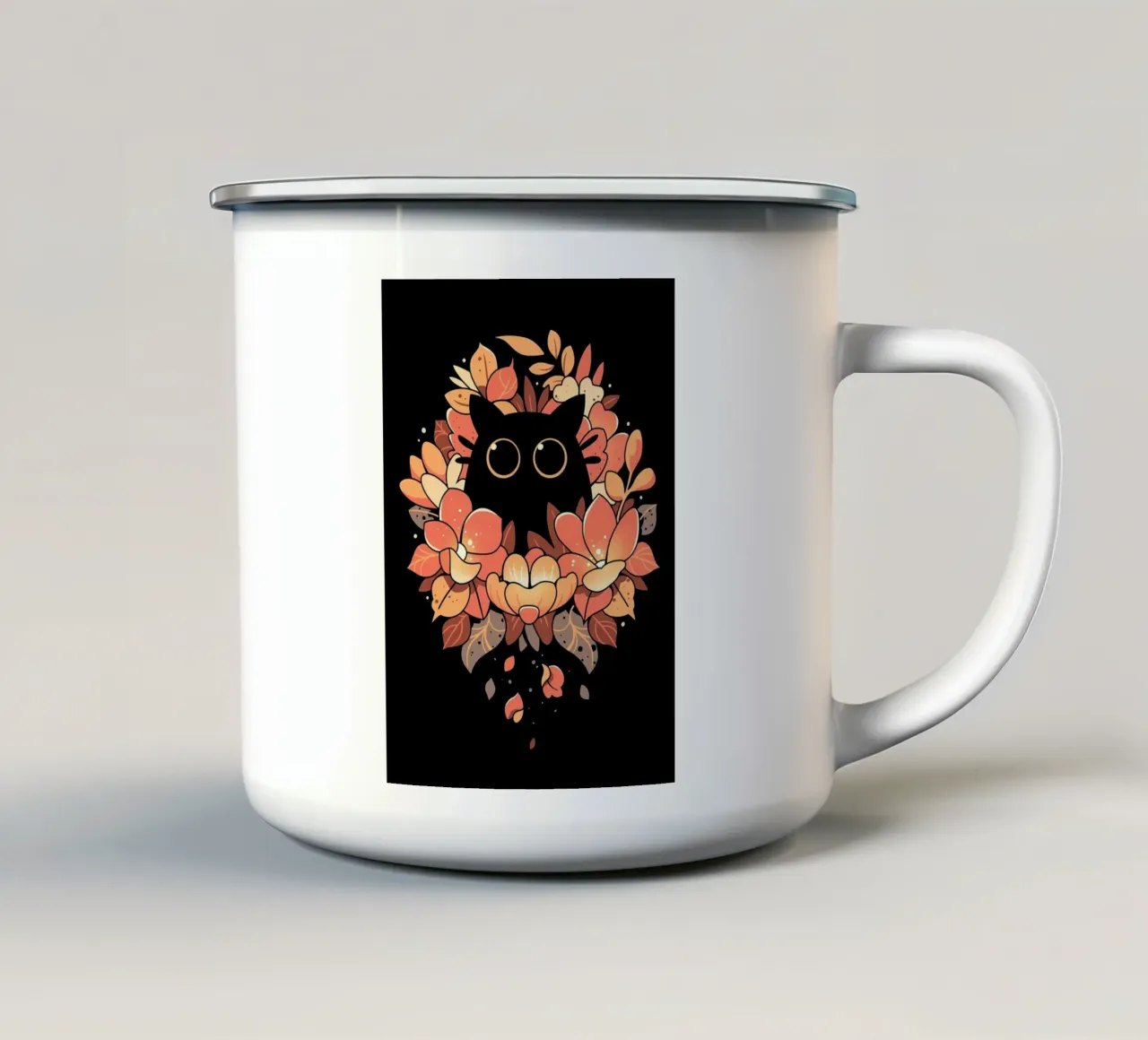 gatto fiori foglie silhouette botanica tazza in smalto da Dale Edward YoungJr