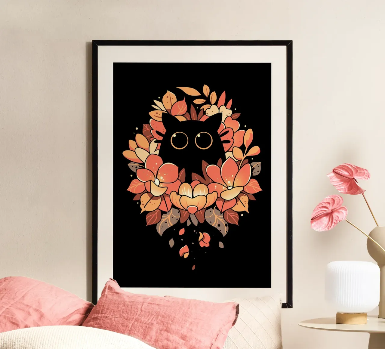 gatto fiori foglie silhouette botanica carta hahnemühle da Dale Edward YoungJr
