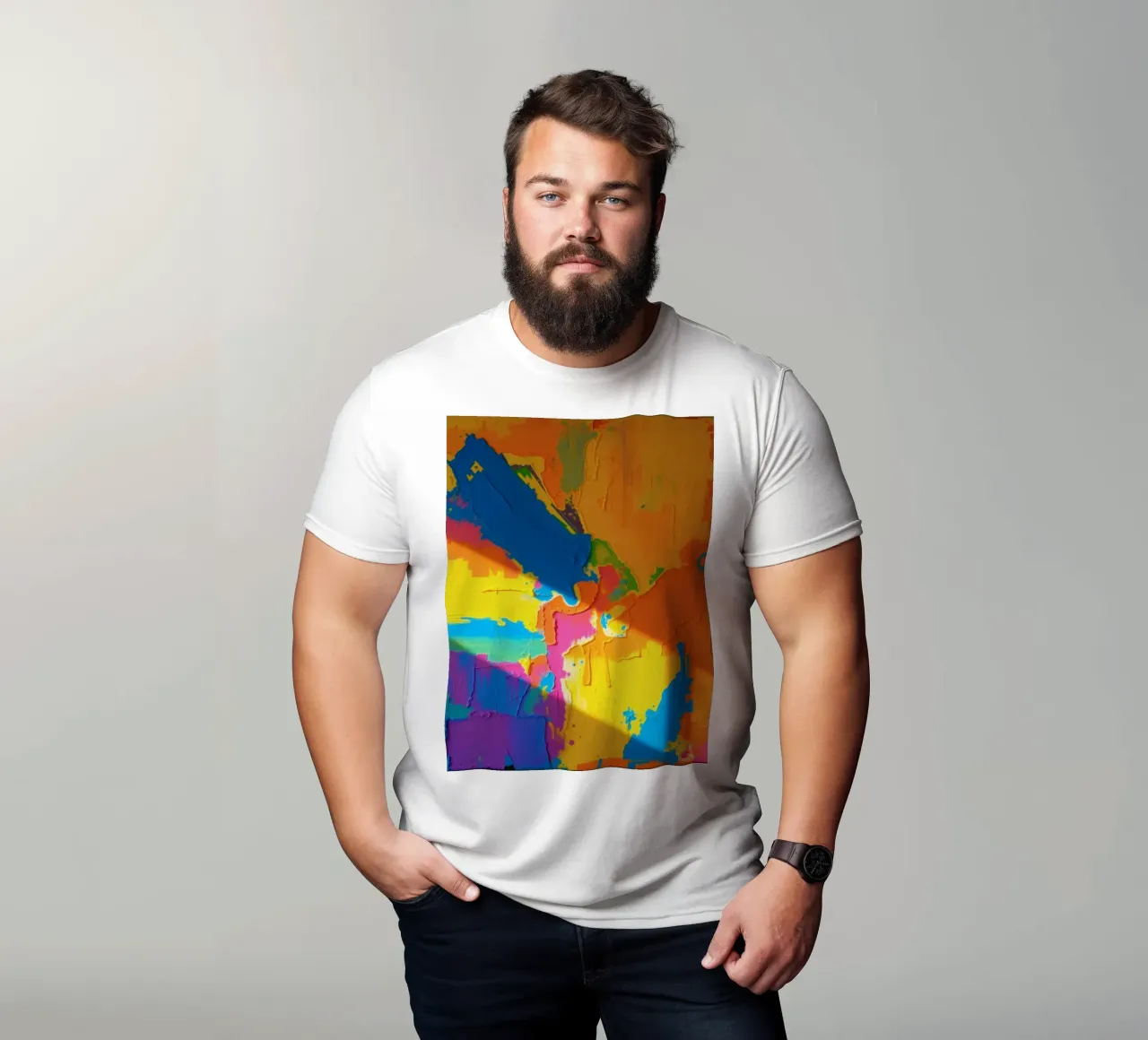 Un audace dipinto astratto con colori vivaci in un'atmosfera dinamica. t-shirt da DesignDoodle