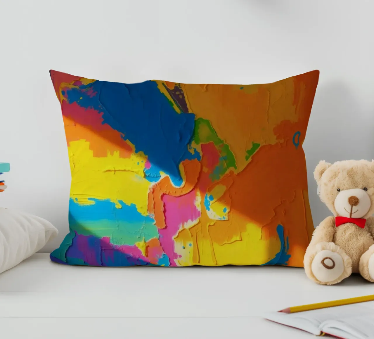 Un audace dipinto astratto con colori vivaci in un'atmosfera dinamica. cuscino da DesignDoodle