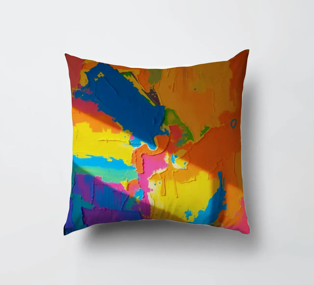 Un audace dipinto astratto con colori vivaci in un'atmosfera dinamica. cuscino da DesignDoodle