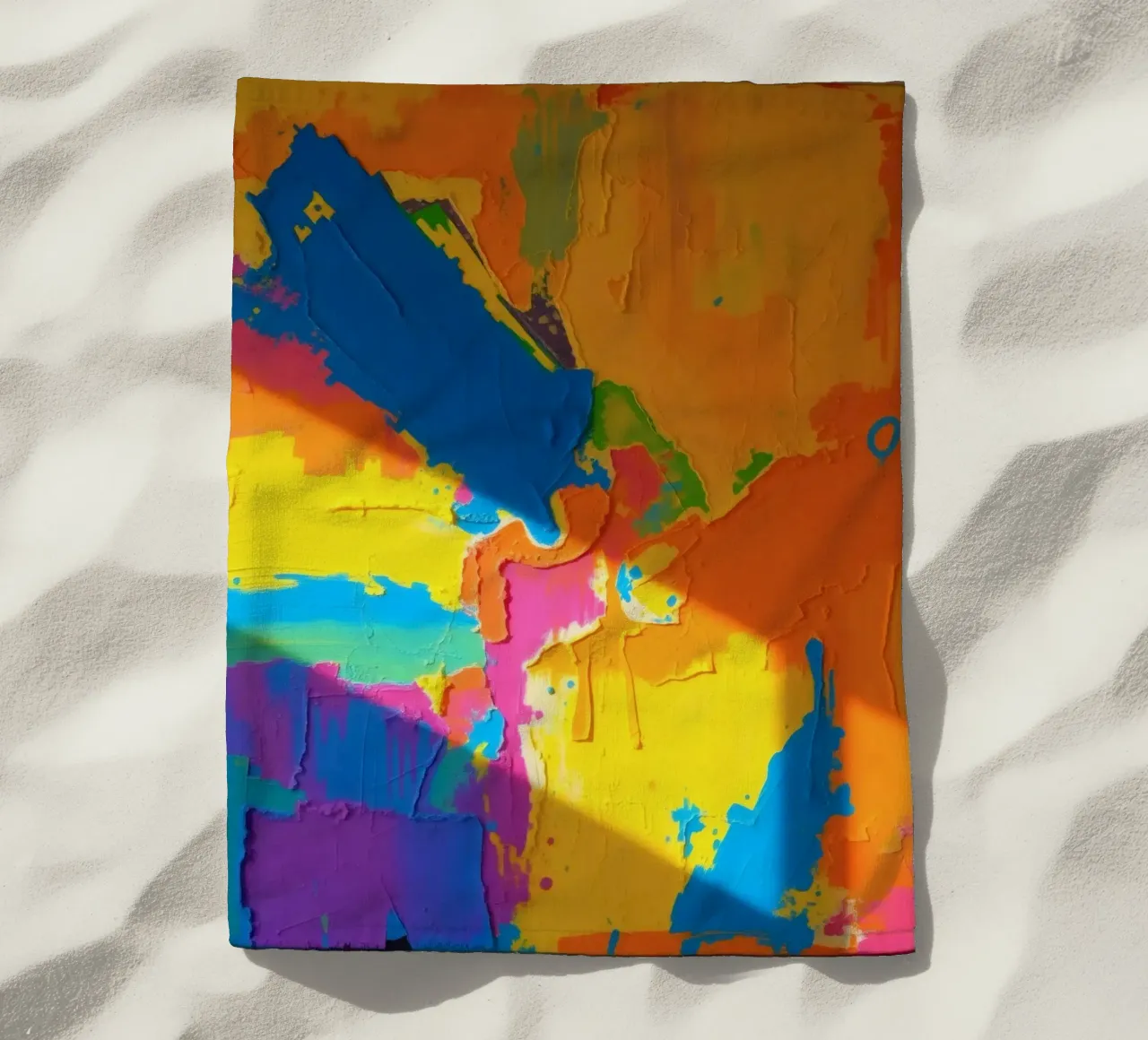 Un audace dipinto astratto con colori vivaci in un'atmosfera dinamica. telo mare da DesignDoodle